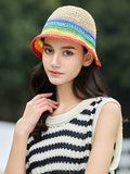 Momentlover Woven Striped Short Brim Contrast Color Sun-Protection Hats&Caps Fisherman Hat