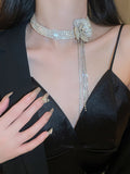 Momentlover Tasseled Rhine Stones Flower Shape Necklaces Accessories