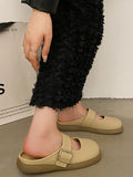 Momentlover Split-Joint Shallow Cut Round-Toe Belt Buckle Slippers&Mules Platform Shoes