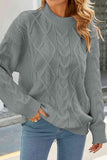 Momentlover Cable-Knit Round Neck Long Sleeve Sweater