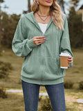 Long Sleeves Loose Drawstring Hooded Pockets Solid Color Zipper V-Neck Outerwear