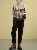 Momentlover Original Print High-Neck Knitting Sweater