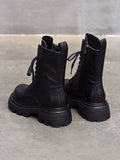 Momentlover Vintage Cow Leather Mid Heels Height Boots