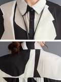 Momentlover Printed Color-Block Short Sleeves Oversize Lapel Shirt Dress Midi Dresses