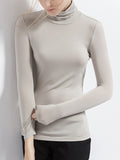 Momentlover Simple Long Sleeves Skinny Solid Color High-Neck T-Shirts