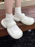 Momentlover Solid Color Round-Toe Hollow Slider Sandals