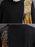Momentlover Split-Joint Printed Asymmetric Loose Long Sleeves Round-Neck Midi Dresses