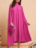 momentlover Simple Batwing Sleeves Lace-Up Solid Color High-Neck Midi Dresses