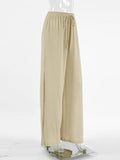 High Waisted Loose Drawstring Elasticity Solid Color Split-side Pants Trousers