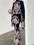 Momentlover Batwing Sleeves Loose Flower Print Mock Neck Blouses&Shirts Tops