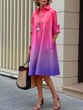Momentlover Long Sleeves Gradient Lapel Midi Dresses