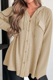 Momentlover Waffle-Knit Button Up Drawstring Hoodie