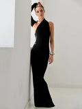 momentlover Stylish Skinny Asymmetric Hollow Backless One-Shoulder Maxi Dress