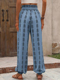 High Waisted Loose Drawstring Elasticity Pleated Printed Knickerbockers Pants Trousers