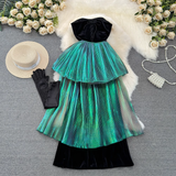 - Retro black velvet tube top bow bodycon dress GEU1001