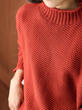 Momentlover Casual Loose Long Sleeves Solid Color High-Neck Sweater Tops