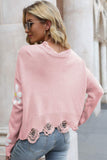Momentlover Flower Distressed Ribbed Trim Sweater
