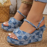 themeisles - Light Blue Casual Patchwork Fish Mouth Out Door Wedges Shoes