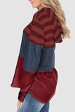 Momentlover Striped Drawstring Long Sleeve Hoodie