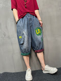 Momentlover Split-Joint Printed Elasticity Loose Harem Pants Jean Pants Bottoms