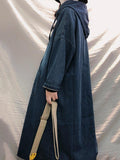 Momentlover Vintage Loose Denim Drawstring Hooded Midi Dress