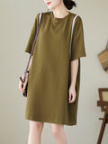 Momentlover Split-Joint Short Sleeves Loose Round-Neck Mini Dresses