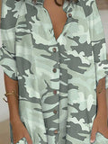 Momentlover Camouflage Buttoned Loose Long Sleeves Lapel Shirt Dress Mini Dresses