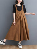 Momentlover Solid Color Buttoned Wide Leg Ninth Pants Spaghetti-Neck Overalls