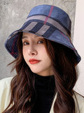 Momentlover Casual Plaid Keep Warm Suede Fisherman Hat