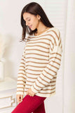 Momentlover Double Take Striped Boat Neck Sweater