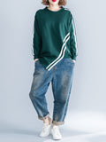 Momentlover Striped Loose Long Sleeves Round-neck Hoodies&Sweatshirt