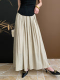 Momentlover Solid Color Pleated A-Line Skirts Bottoms