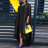 Momentlover High-Low Irregular Clipping Solid Color Round-Neck Maxi Dresses