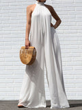 momentlover Sleeveless Wide Leg Solid Color High-Neck Jumpsuits