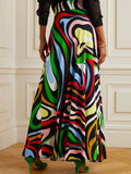 momentlover High Waisted Abstract Printed Skirts Bottoms
