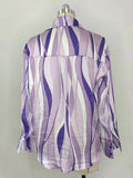 Momentlover Striped Contrast Color Loose Long Sleeves Lapel Blouses