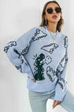 Momentlover Dinosaur Pattern Round Neck Sweater