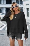 Momentlover Round Neck Dropped Shoulder Slit Sweater