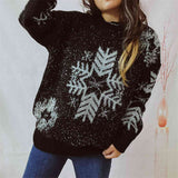 Momentlover Snowflake Pattern Long Sleeve Sweater