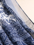 Momentlover Printed Blue-And-White Sun-protection Tasseled Shawl&Scarf