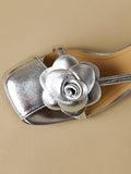 Momentlover Square-Toe Split-Joint Hollow Flower Shape Belt Buckle Sandals
