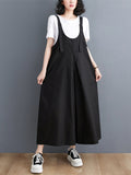 Momentlover Solid Color Buttoned Wide Leg Ninth Pants Spaghetti-Neck Overalls