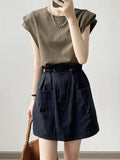 Momentlover Split-Joint Sleeveless Loose Round-neck T-Shirts Tops