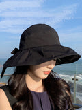 Momentlover Split-Joint Pleated Bowknot Sun Hat Fisherman Hat