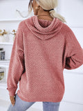 Momentlover Texture Drawstring Long Sleeve Hooded Sweater