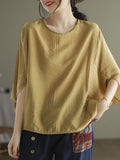 Momentlover Vintage Loose Round-Neck Batwing Sleeves T-Shirt