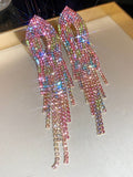 Gradient Hollow Rhine Stones Tasseled Drop Earrings