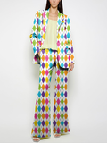 Momentlover Loose Wide Leg Pockets Printed Pants Suit Pants Trousers