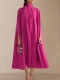 momentlover Simple Batwing Sleeves Lace-Up Solid Color High-Neck Midi Dresses