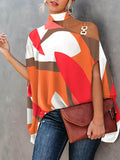 Momentlover Printed Hollow Chains Asymmetric Short Sleeves Loose Halter-Neck T-Shirts Tops